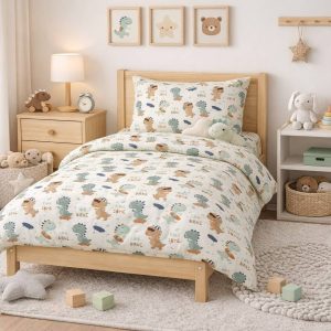 Το σετ περιλαμβάνει δύο σεντόνια διάστασης 170x260cm και μία μαξιλαροθήκη 52x72cm Σετ τριών τεμαχίων παιδικά σεντόνια με χαρούμενες αποχρώσεις και σχέδια με όμορφες παραστάσεις, που θα αναδείξουν το παιδικό δωμάτιο και θα δώσουν χαρά σε όλους τους μικρούς μας φίλους.