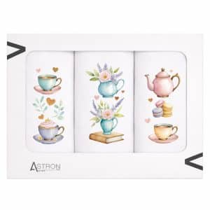 Σετ από 3 ποτηρόπανα κουζίνας, λευκό σε κουτί συσκευασίας δώρου. Για σκούπισμα των πιάτων χωρίς χνούδι.