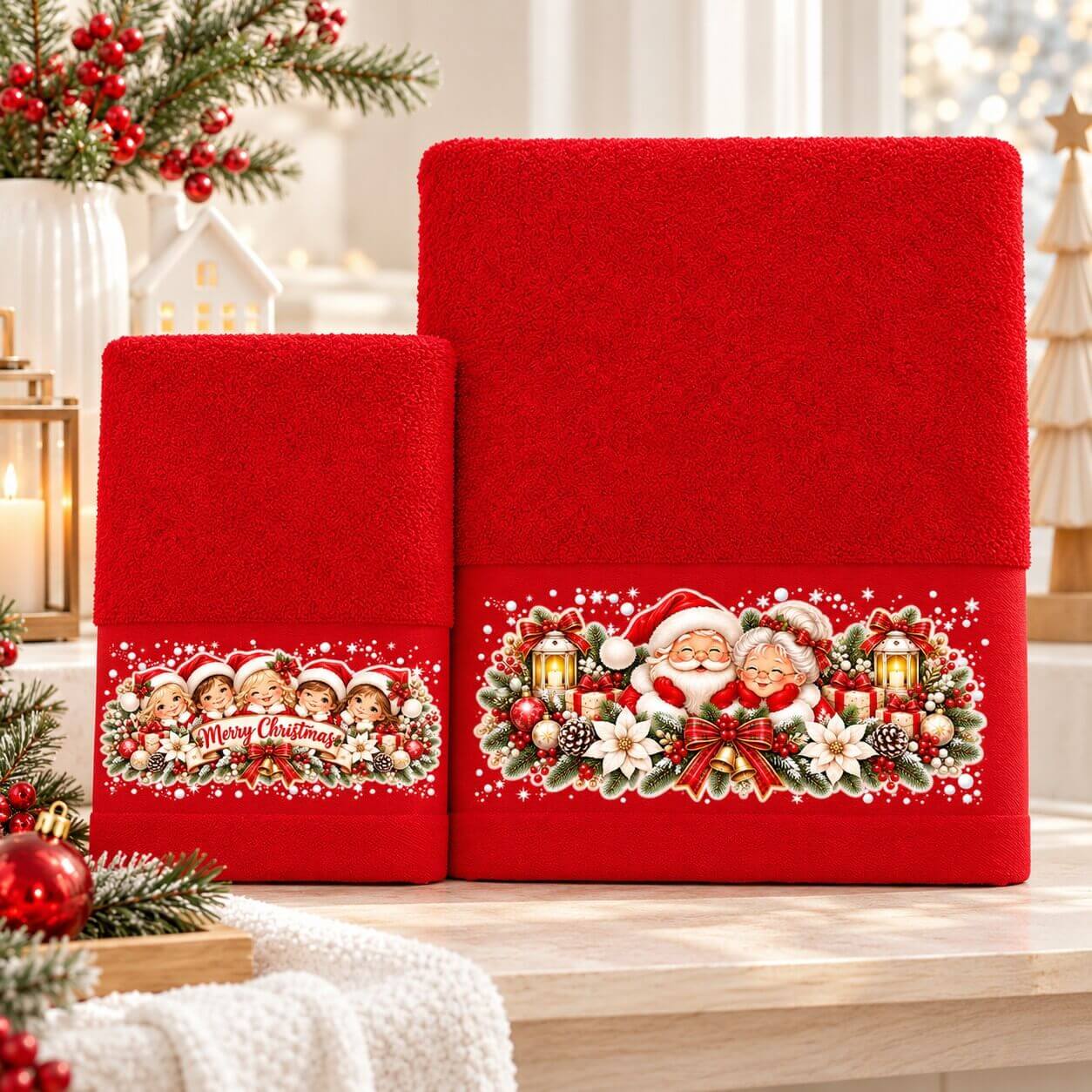 grandpa christmas- Χριστουγεννιάτικες Πετσέτες (Σετ 2 τεμ.) σε Κουτί για Δώρο 500gsm.