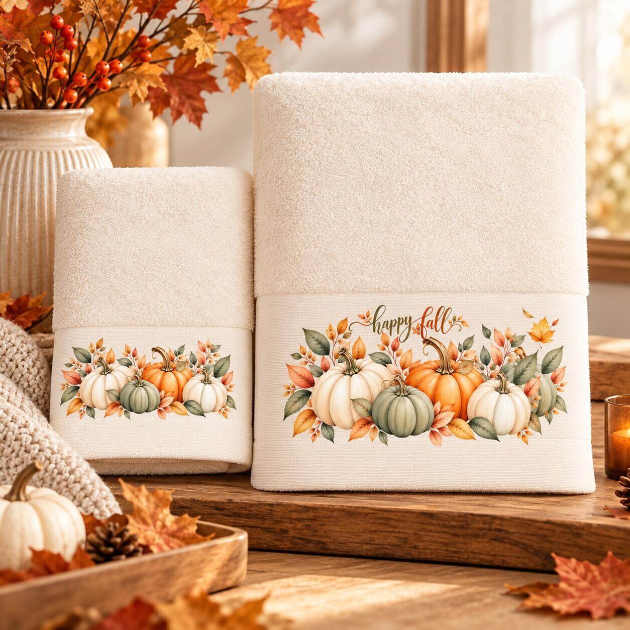 happy fall- Πετσέτες (Σετ 2 τεμ.) βάρους 500gsm. Το σετ περιλαμβάνει μια πετσέτα Προσώπου και μια πετσέτα Χεριών.